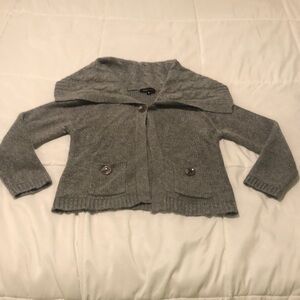 BCBG MaxAzria angora wool blend sweater in grey with top design button 2 pockets